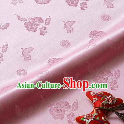 Asian Korean Traditional Pink Brocade Fabric Classical Butterfly Peony Pattern Silk Fabric Hanbok Silk Material