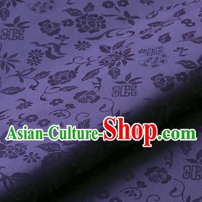 Asian Traditional Palace Drapery Korean Hanbok Royal Peony Pattern Purple Brocade Satin Fabric