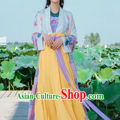 Chinese Traditional Nobility Lady Historical Costumes Ancient Tang Dynasty Yellow Hanfu Dress for Women