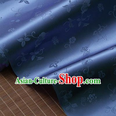 Traditional Asian Blue Brocade Classical Cucurbit Pattern Drapery Korean Hanbok Palace Satin Silk Fabric