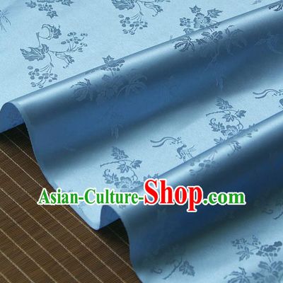Traditional Asian Classical Grape Pattern Light Blue Brocade Drapery Korean Hanbok Palace Satin Silk Fabric