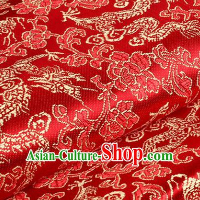 Chinese Traditional Red Brocade Fabric Tang Suit Classical Dragons Pattern Design Tang Suit Silk Material Satin Drapery
