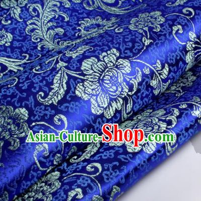 Chinese Traditional Royalblue Brocade Fabric Tang Suit Classical Pteris Pattern Design Tang Suit Silk Material Satin Drapery
