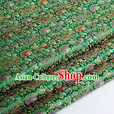 Chinese Traditional Green Brocade Fabric Tang Suit Classical Cockscomb Flower Pattern Design Tang Suit Silk Material Satin Drapery