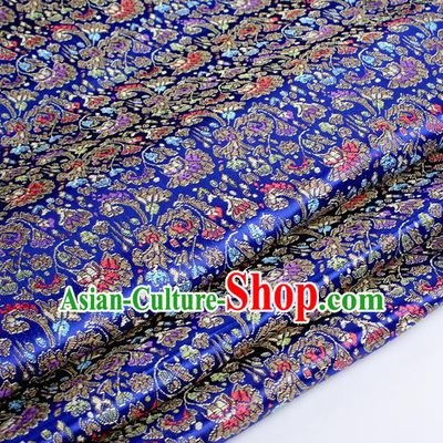Chinese Traditional Royalblue Brocade Fabric Tang Suit Classical Cockscomb Flower Pattern Design Tang Suit Silk Material Satin Drapery