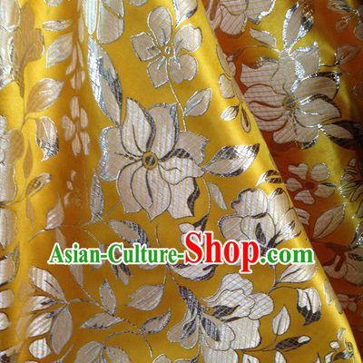 Chinese Traditional Yellow Brocade Fabric Tang Suit Classical Peony Pattern Design Tang Suit Silk Material Satin Drapery