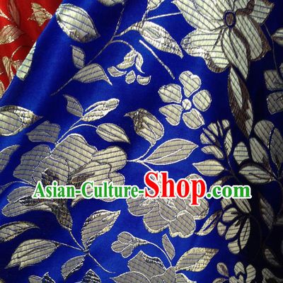 Chinese Traditional Royalblue Brocade Fabric Tang Suit Classical Peony Pattern Design Tang Suit Silk Material Satin Drapery