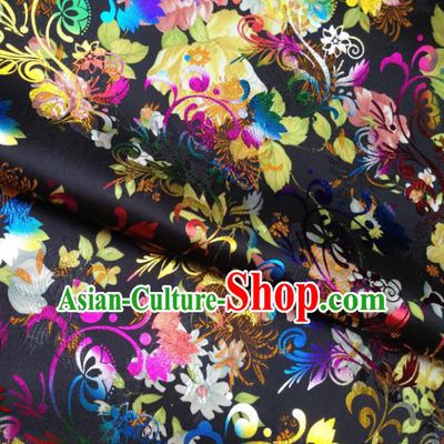 Chinese Traditional Black Brocade Fabric Tang Suit Classical Peony Pattern Design Tang Suit Silk Material Satin Drapery