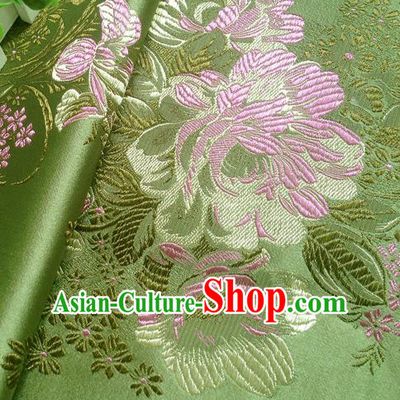 Chinese Traditional Green Brocade Fabric Tang Suit Classical Peony Pattern Design Tang Suit Silk Material Satin Drapery