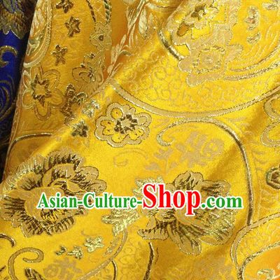 Chinese Traditional Yellow Brocade Fabric Tang Suit Classical Peony Flowers Pattern Design Silk Material Satin Drapery