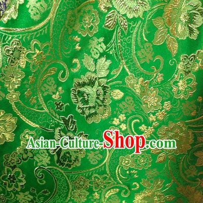 Chinese Traditional Green Brocade Fabric Tang Suit Classical Peony Flowers Pattern Design Silk Material Satin Drapery