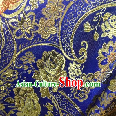 Chinese Traditional Royalblue Brocade Fabric Tang Suit Classical Peony Flowers Pattern Design Silk Material Satin Drapery
