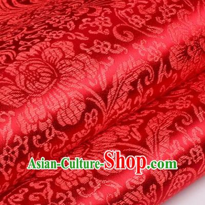 Chinese Traditional Red Brocade Fabric Tang Suit Classical Peony Flowers Pattern Design Silk Material Satin Drapery