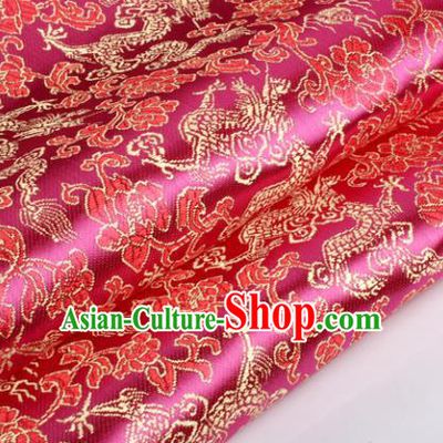 Chinese Traditional Rosy Brocade Fabric Tang Suit Classical Dragons Pattern Design Silk Material Satin Drapery