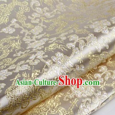 Chinese Traditional White Brocade Fabric Tang Suit Classical Dragons Pattern Design Silk Material Satin Drapery