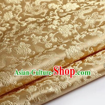 Chinese Traditional Golden Brocade Fabric Tang Suit Classical Dragons Pattern Design Silk Material Satin Drapery