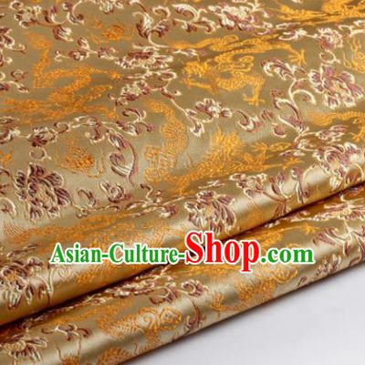 Chinese Traditional Deep Golden Brocade Fabric Tang Suit Classical Dragons Pattern Design Silk Material Satin Drapery