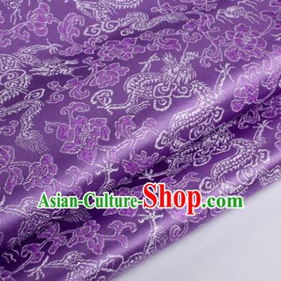 Chinese Traditional Purple Brocade Fabric Tang Suit Classical Dragons Pattern Design Silk Material Satin Drapery