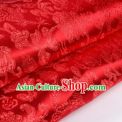 Chinese Traditional Red Brocade Fabric Tang Suit Classical Dragons Pattern Design Silk Material Satin Drapery