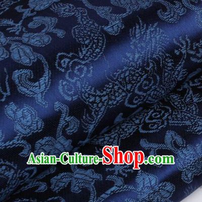 Chinese Traditional Navy Brocade Fabric Tang Suit Classical Dragons Pattern Design Silk Material Satin Drapery