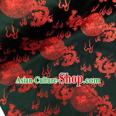 Chinese Traditional Atrovirens Brocade Fabric Tang Suit Classical Dragons Pattern Design Silk Material Satin Drapery