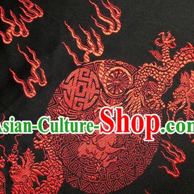 Chinese Traditional Black Brocade Fabric Tang Suit Classical Dragons Pattern Design Silk Material Satin Drapery