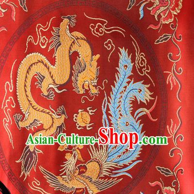 Chinese Traditional Red Brocade Fabric Tang Suit Classical Dragon Phoenix Pattern Design Silk Material Satin Drapery
