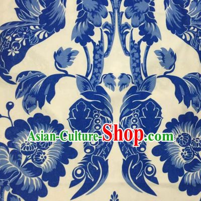 Chinese Traditional Brocade Fabric Qipao Classical Blue and White Porcelain Pattern Design Silk Material Satin Drapery