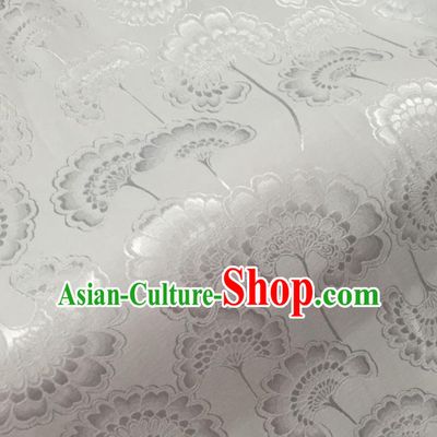Chinese Traditional Apparel Fabric White Brocade Classical Celosia Cristata Pattern Design Silk Material Satin Drapery