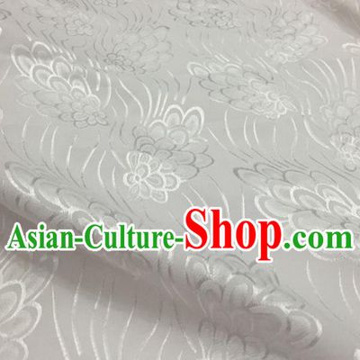 Chinese Traditional Apparel Fabric White Brocade Classical Pattern Design Silk Material Satin Drapery