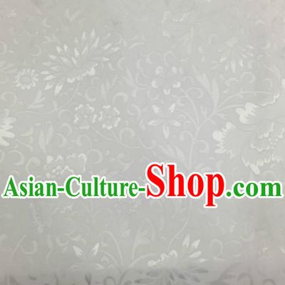 Chinese Traditional Apparel Fabric White Brocade Classical Lotus Pattern Design Silk Material Satin Drapery