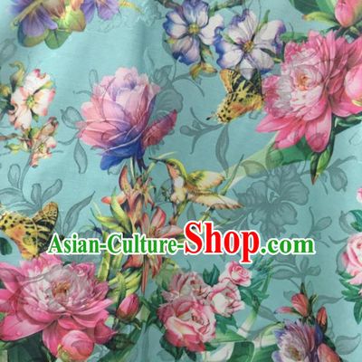 Chinese Traditional Apparel Fabric Green Qipao Brocade Classical Peony Pattern Design Silk Material Satin Drapery