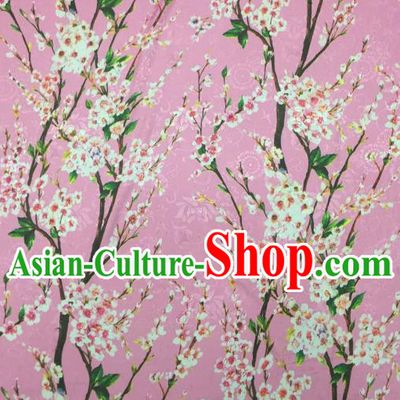Chinese Traditional Apparel Fabric Printing Peach Blossom Pink Brocade Classical Pattern Design Silk Material Satin Drapery