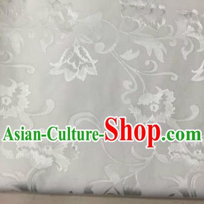 Chinese Traditional Apparel Fabric White Brocade Classical Pattern Design Silk Material Satin Drapery
