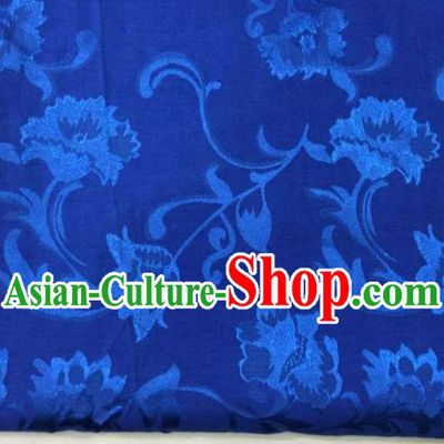 Chinese Traditional Apparel Fabric Blue Brocade Classical Pattern Design Silk Material Satin Drapery