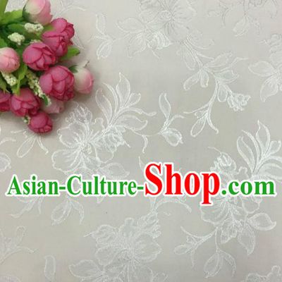 Chinese Traditional Apparel Fabric White Qipao Brocade Classical Peony Pattern Design Silk Material Satin Drapery