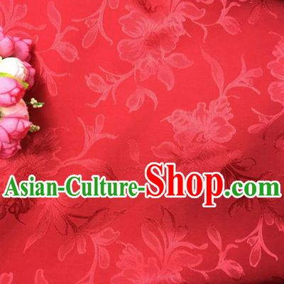 Chinese Traditional Apparel Fabric Red Qipao Brocade Classical Peony Pattern Design Silk Material Satin Drapery