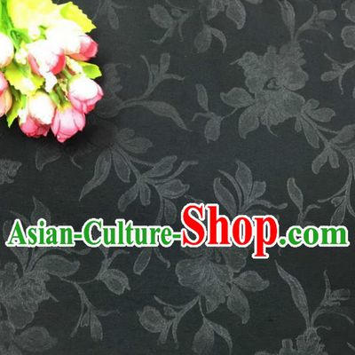 Chinese Traditional Apparel Fabric Black Qipao Brocade Classical Peony Pattern Design Silk Material Satin Drapery