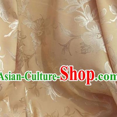 Chinese Traditional Apparel Fabric Light Golden Qipao Brocade Classical Peony Pattern Design Silk Material Satin Drapery