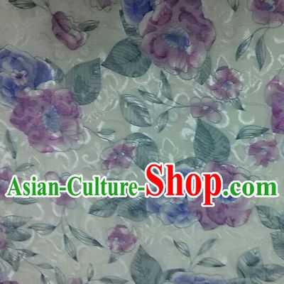 Chinese Traditional Apparel Fabric Qipao Brocade Classical Purple Flowers Pattern Design Silk Material Satin Drapery