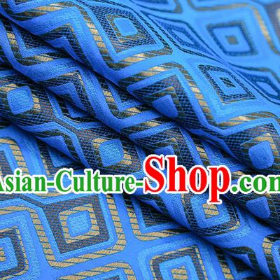 Chinese Traditional Apparel Qipao Fabric Blue Brocade Classical Pattern Design Material Satin Drapery