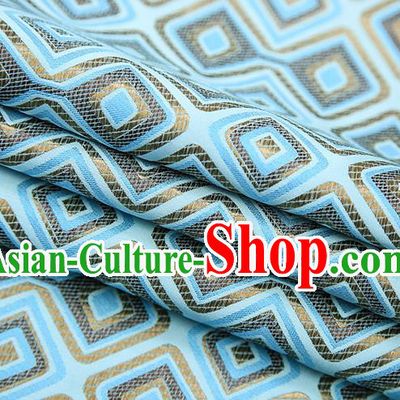 Chinese Traditional Apparel Qipao Fabric Light Blue Brocade Classical Pattern Design Material Satin Drapery