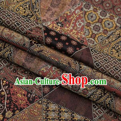Chinese Traditional Apparel Fabric Tibetan Robe Brown Brocade Classical Pattern Design Material Satin Drapery