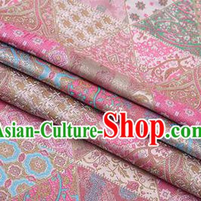 Chinese Traditional Apparel Fabric Tibetan Robe Light Pink Brocade Classical Pattern Design Material Satin Drapery