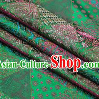 Chinese Traditional Apparel Fabric Tibetan Robe Green Brocade Classical Pattern Design Material Satin Drapery