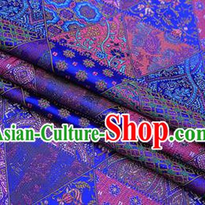 Chinese Traditional Apparel Fabric Tibetan Robe Royalblue Brocade Classical Pattern Design Material Satin Drapery