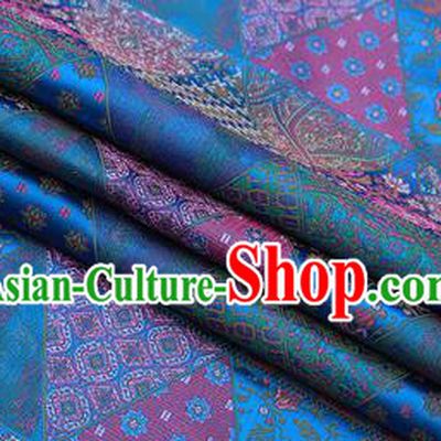 Chinese Traditional Apparel Fabric Tibetan Robe Blue Brocade Classical Pattern Design Material Satin Drapery