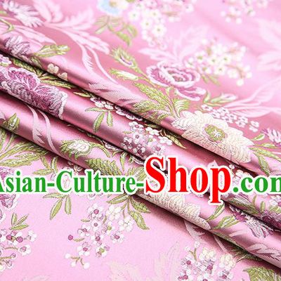Chinese Traditional Bride Apparel Fabric Pink Brocade Classical Peony Pattern Design Material Satin Drapery