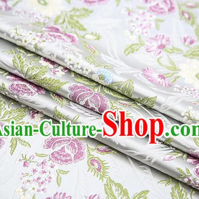 Chinese Traditional Bride Apparel Fabric White Brocade Classical Peony Pattern Design Material Satin Drapery
