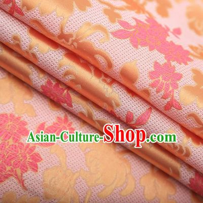 Chinese Traditional Apparel Pink Brocade Fabric Classical Peony Chrysanthemum Pattern Design Material Satin Drapery